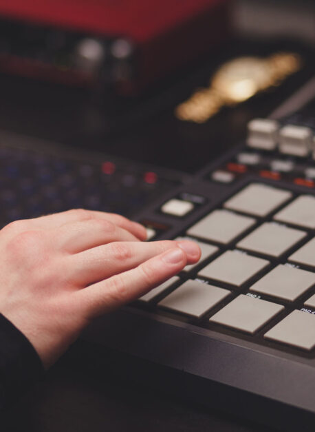 man in the studio creates electronic music